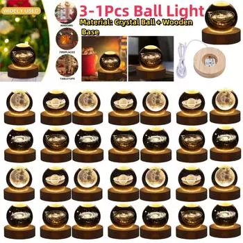 3-1 шт. 3D хрустальный шар ночники светящиеся планетарная галактика планета луна астрономический шар лампа детская спальня домашний декор подарки