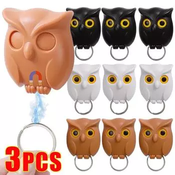 3/1 шт. Крепкие магнитные крючки для ключей в виде совы, самоклеящиеся магнитные держатели для ключей, открывающие глаза, вешалка для ключей, крючок для дома, декоративные настенные крючки
