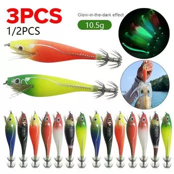 3-1 шт. наживка для рыбалки с креветками, кальмаром, рыболовный крючок, деревянная наживка для рыбалки на осьминога, искусственная наживка для каракатицы, жесткая наживка, качающиеся рыболовные снасти 110x50x30mm