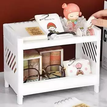 3/1 шт. PP настольная двухслойная стойка для хранения вещей прямоугольная белая органайзер для студенческого стола офисная полка для хранения косметики канцелярских принадлежностей