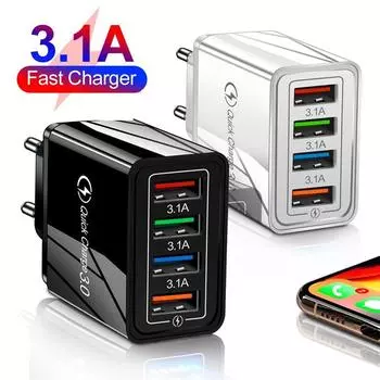 3.1A 4 порта EU/US Plug USB зарядное устройство для быстрой зарядки QC 3.0 зарядное устройство для телефона iPhone Samsung Xiaomi зарядный адаптер