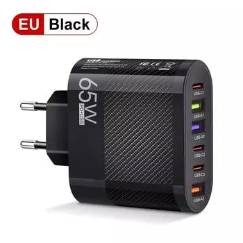 3.1A 6 в 1 3USB 3PD зарядное устройство QC3.0 быстрая зарядка быстрое зарядное устройство для Samsung S23 Xiaomi мобильный телефон зарядный адаптер EU//US/UK вилка EU Black