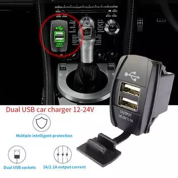 3.1a Dual USB автомобильное зарядное устройство, кулисный переключатель 12-24 В, водонепроницаемое автомобильное зарядное устройство для телефона, мотоцикла с линией электропередачи для автомобиля, лодки, внедорожника зелёный