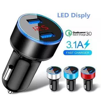 3.1A LED Display Dual USB Автомобильное зарядное устройство Универсальное автомобильное зарядное устройство для мобильного телефона из алюминия для iPhone 11 Pro Max/XS Max/XR/XS/X/8/7/Plus,Galaxy S20 серебряный
