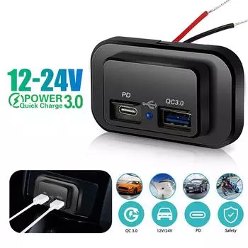 3.1A PD QC3.0 Автомобильное зарядное устройство, быстрая зарядка, двойная USB-розетка для зарядного устройства, панель, адаптер питания 12/24 В для грузовика, кемпера, каравана, аксессуары