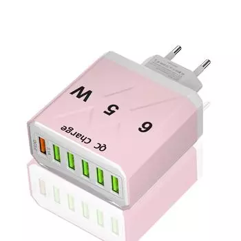 3.1A USB-адаптер для быстрого зарядного устройства для телефона 6 в 1, многофункциональное зарядное устройство для iPhone 13 12 Samsung Xiaomi QC3.0, быстрое зарядное устройство EU Plug Pink