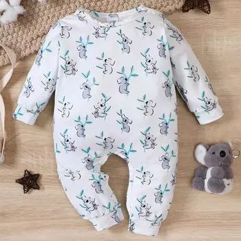 3-24 месяца для девочек и мальчиков милый комбинезон с принтом коалы по всей поверхности с длинными рукавами боди комбинезон 3-6M