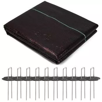 3.28 X 32.8 feet grass proof cloth, easy to set up 10 U-shaped stakes and 10 washers.