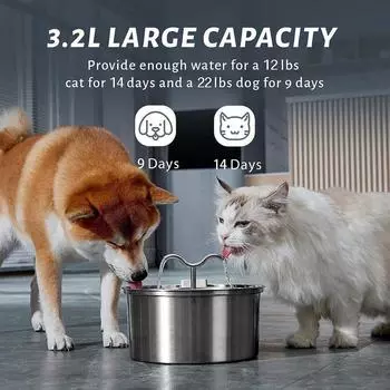 3.2L фонтанчик для питья для домашних животных 304 нержавеющая сталь автоматический фонтанчик для питья кошек умный диспенсер для воды с прозрачным окном