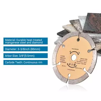 3-3/8 дюйма (85мм) Мини-алмазное полотно для резки керамической плитки с непрерывным ободом, сухое, влажное золотой