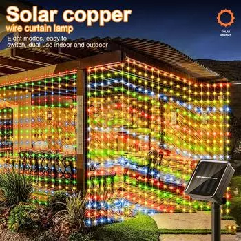 3*3 м солнечные светодиодные сказочные занавески, водонепроницаемые 8 режимов освещения, гирлянды, украшение для свадебной вечеринки 3*1M 100LED теплый белый
