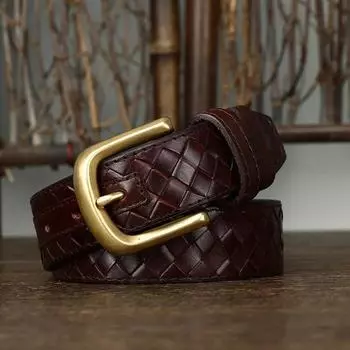 3,3 см мужской высококачественный ремень из натуральной кожи, роскошная латунная пряжка, плетеные ремни, винтажный ремень из чистой коровьей кожи, мужские джинсы для мужчин и женщин 105CM чёрный