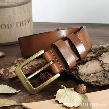 3,3 см широкий высококачественный мужской ремень с медной пряжкой, мужской кожаный ремень с пряжкой из коровьей кожи первого слоя, универсальный повседневный ремень для брюк 100cm