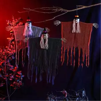 3.3FT Хэллоуин Подвесная летающая ведьма, Подвесной череп Дом с привидениями Подвесной реквизит Хэллоуин фиолетовый