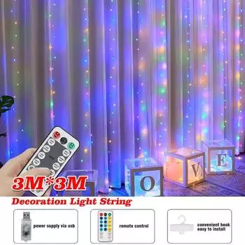 3*3M Рождественские 300LED Водопад Подвесные светильники 8 режимов освещения DIY Рождественская елка Гирлянда Главная Занавес Декоративная лампа