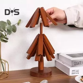 3/4/5 шт. Набор деревянных подставок с основанием, креативный набор деревянных подставок в форме дерева для горячих блюд, складные термостойкие салфетки для чайника A