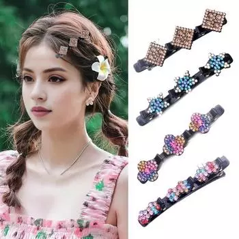 3/4/5 шт. сверкающие искусственные хрустальные камни плетеные заколки для волос двухслойные женские шпильки для волос A