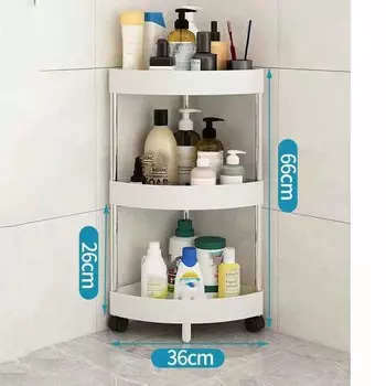 3/4/5-слойная кухонная полка для хранения, треугольная подвижная пластиковая полка для ванной комнаты, компактный органайзер на колесах 3Tier чёрный