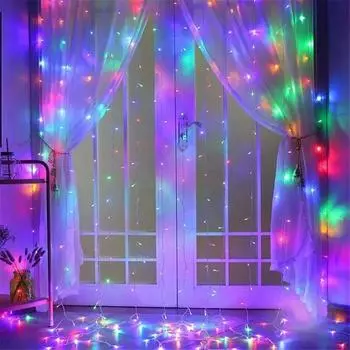 3/4/6M LED String Lights Christmas Decoration Remote Control USB Wedding Garland Curtain Lights Bedroom Light Bulbs Fairy Lights 3Mx1M 100LEDs теплый белый