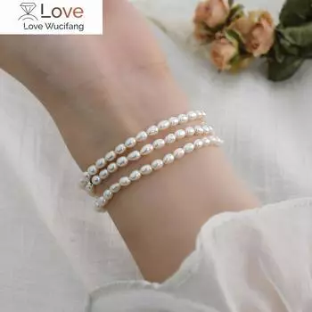 3-4 мм натуральный пресноводный жемчуг эластичный браслет 925 серебряные бусины ювелирные изделия для женщин День святого Валентина ювелирные изделия подарок 18cm белый