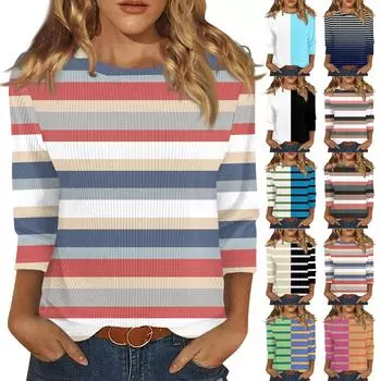 3/4 рукава топы для женщин футболка повседневные принты топы футболка круглый вырез пуловер блузка L бежевый