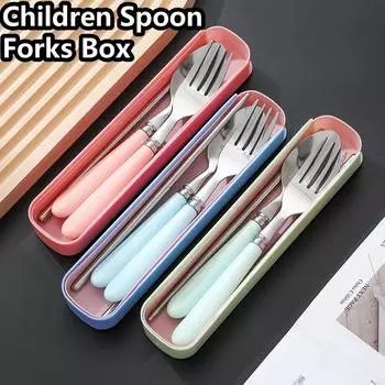3/4 шт. коробка ложек вилок из нержавеющей стали с керамической ручкой детские столовые приборы портативные студенческие офисные работники столовые приборы набор столовых приборов