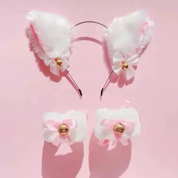 3/4 шт. Милый косплей колокольчик, ободок с кошачьими ушками, забавная заколка для волос, плюшевый ободок, ухо животного, аксессуар для волос горничной, женский