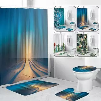 3/4 шт., занавеска для душа с узором сливы, коврик для крышки унитаза, коврик для ванной, набор для ванной комнаты, занавеска для душа, ковер