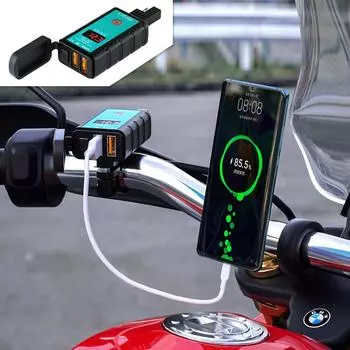 3.4A мотоциклетное зарядное устройство с двумя портами USB, зарядное устройство SAE к USB Type-C, вольтметр, переключатель включения/выключения, водонепроницаемая быстроразъемная вилка зелёный