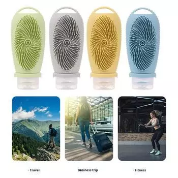 3/4Pcs 100ml Silicone Travel Dispensing Bottle with Bath Brush Soft Fine Bristles Leak Proof Shampoo Lotion Soap Container Cleaning Brush 3 Pcs
