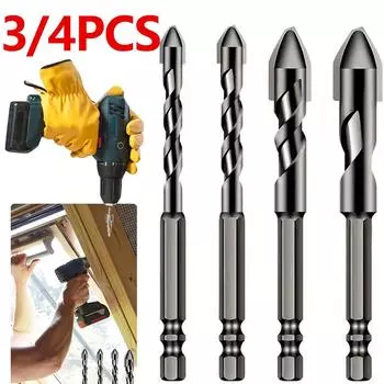 3/4pcs High Hardness Skewed Head Eccentric Drill Bits 6mm/8mm/10mm/12mm High Hardness Skewed Head for Glass/Tile/Wood/Plastic