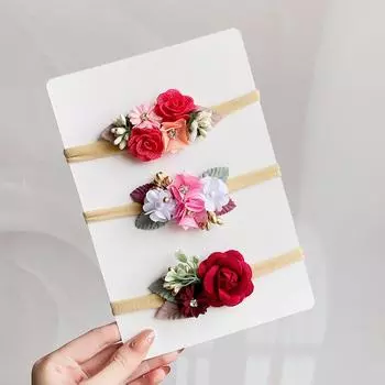 3/4Pcs/set Cute Artificial Flower Baby Headband Newborn Elastic Nylon Hair Bands Toddler Hairbands Headwear Kid Accessories Gift