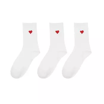 3/5/10/20 пар женских носков средней длины, белые, с узором в виде сердечек, удобные, дышащие, влагоотводящие One Size
