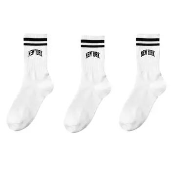 3/5/10/20 пар женских носков до щиколотки, белые носки, надпись и полоски Нью-Йорк , удобные, дышащие, влагоотводящие One Size
