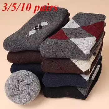 3/5/10 пар осенне-зимних мужских утолщенных теплых носков, универсальные винтажные теплые удобные полосатые спортивные носки средней длины 3 pairs
