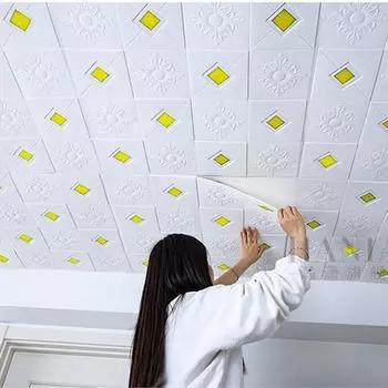 3/5/10 шт. 3D стикер на стену, стерео потолочная панель, украшение на крышу, самоклеящиеся пенопластовые обои 35x35 см/70x70 см 3Pcs 35*35cm
