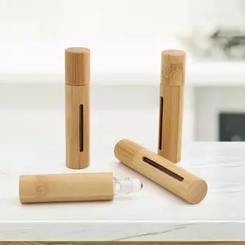 3/5/10ml Natural Bamboo Wood Roll On Ball Bottle With Window Essential Oil Sub-bottling Perfumes Roller Bottle Refillable Bottle