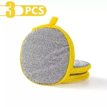 3/5/10PCS Reusable Kitchen Dishwashing Sponge Double-sided Oil-free Dishwashing Cloth yellow 3pcs
