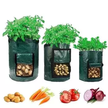 3/5/7/10 Gallon Garden Potato Grow Bag PE Fabrics Gardening Thicken Pot Vegetables Planter Tub with Handles and Access Flap 3 Gallons 25x22cm зелёный
