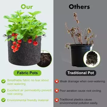 3/5/7 Gallon Plant Grow Bag Thickened Nonwoven Fabric Aeration Nursery Container Heavy Duty Garden Pot w/ Handles Felt Plant Bag 1 PCS