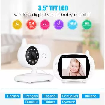 3,5-дюймовый беспроводной видеоняня, мониторинг ночного видения, двусторонний разговор EU Plug белый