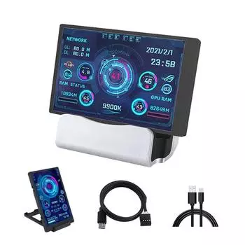 3,5-дюймовый дополнительный экран IPS Type-C, мини-компьютер, USB-дисплей, процессор, графический процессор, оперативная память, жесткий диск, монитор с держателем, металлический корпус, не используется AIDA64 чёрный