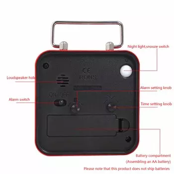 3.5-inch simple square desktop metal alarm clock, creative and fun digital clock; Comes with snooze function белый