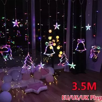 3,5 м Рождественская елка занавеска на окно висит Фея струнный свет Рождественская вечеринка Крытый декор EU Plug