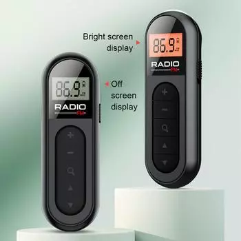3,5 мм Мини Карманный FM Радио 76-108 МГц Перезаряжаемый Портативный Радиоприемник с Подсветкой ЖК-дисплея Наушники Приемная Антенна чёрный