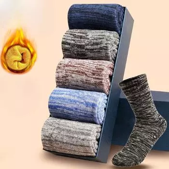 3/5 пар / лот мужские зимние носки высокого качества средней длины плюшевые теплые махровые носки однотонные дезодорирующие мягкие махровые носки 3 pairs разноцветный