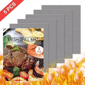3/5 Pcs BBQ Grill Mats Non-stick Heat Resistance Reusable BBQ Mesh Mat Grill Mat Fiber BBQ Tools Barbecue Grilling Pad