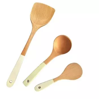 3/5 Pcs Non-stick Kitchen Spoon Spatula Set Anti-scalding Cooking Utensil Set Non-stick Pan Beige 3 Pcs