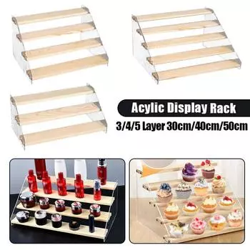 3-5 ярусный прозрачный акриловый стенд из цельного дерева с ступенчатым основанием, демонстрационная стойка для игрушек и моделей, косметики, средств по уходу за кожей 3 layers-30cm