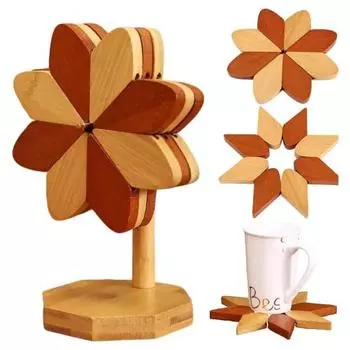 3/5 шт деревянные подставки для посуды в виде мельницы подставки набор с держателем дерево 3pcs светло-коричневого